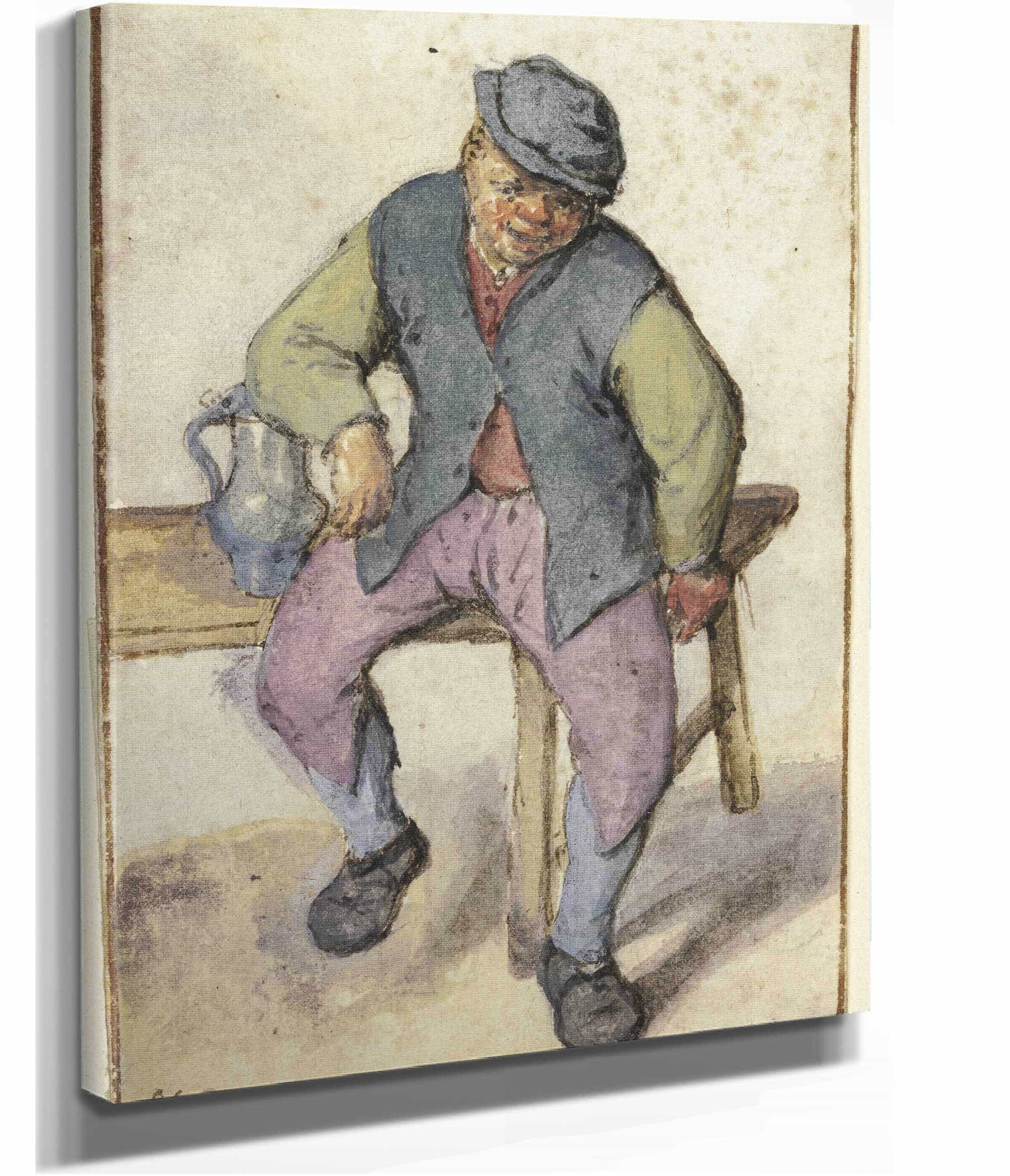 Auf Einem Tisch Sitzender Bauer After by Adriaen Van Ostade
