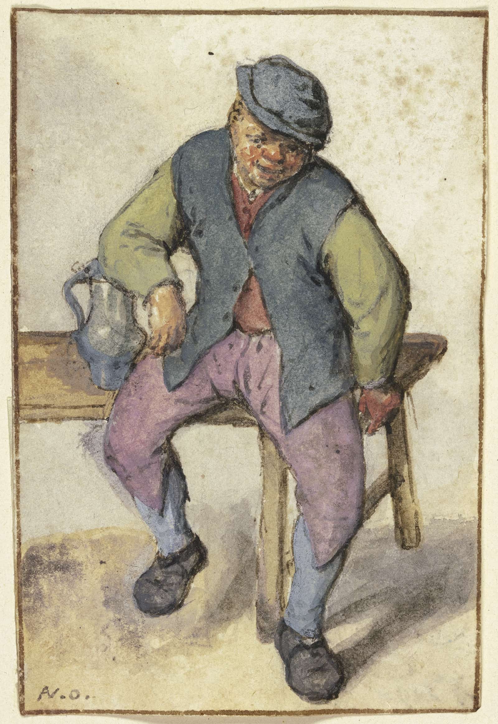 Auf Einem Tisch Sitzender Bauer After by Adriaen Van Ostade