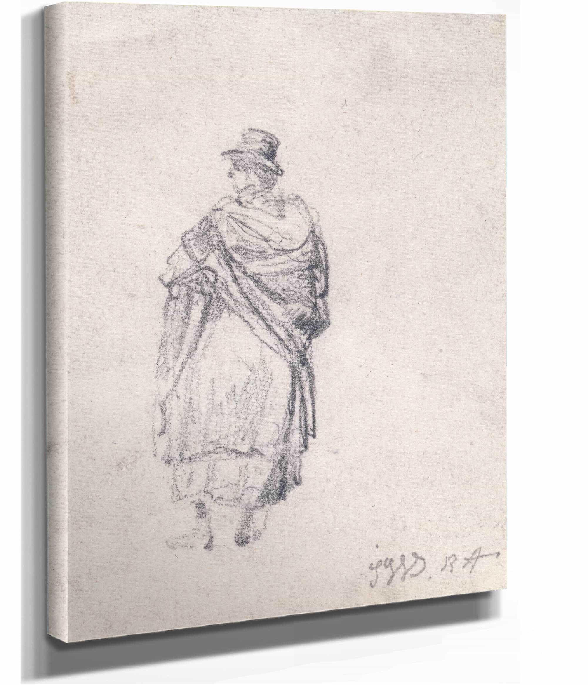 Back View Of Country Woman In Hat And Shawl by James Ward