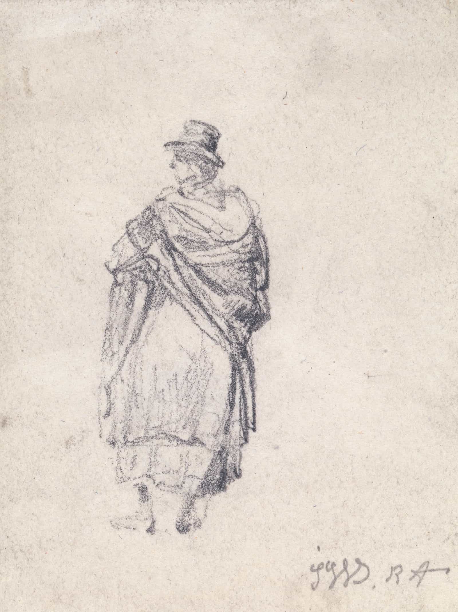 Back View Of Country Woman In Hat And Shawl by James Ward