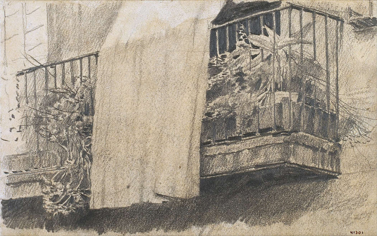 Balcony With Flowers And Curtain by Santiago Rusinol