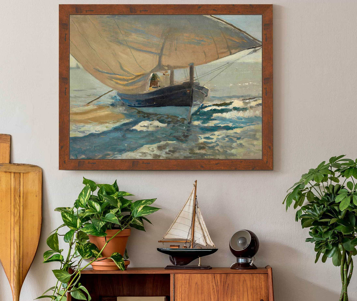 Barcas En La Playa Fishing Boats On The Beach Valencia by Joaquin Sorolla