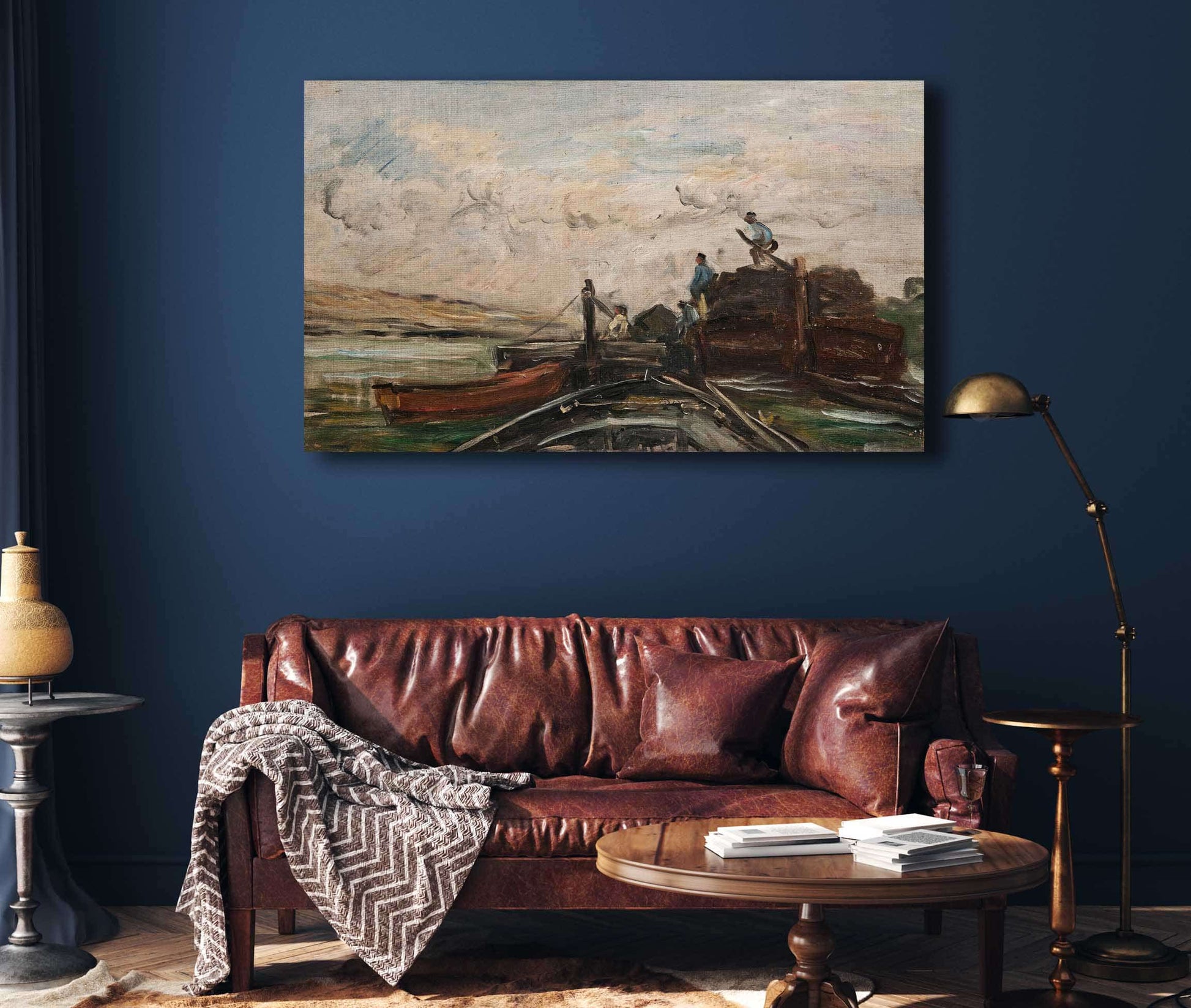 Barges On A River by Charles Francois Daubigny