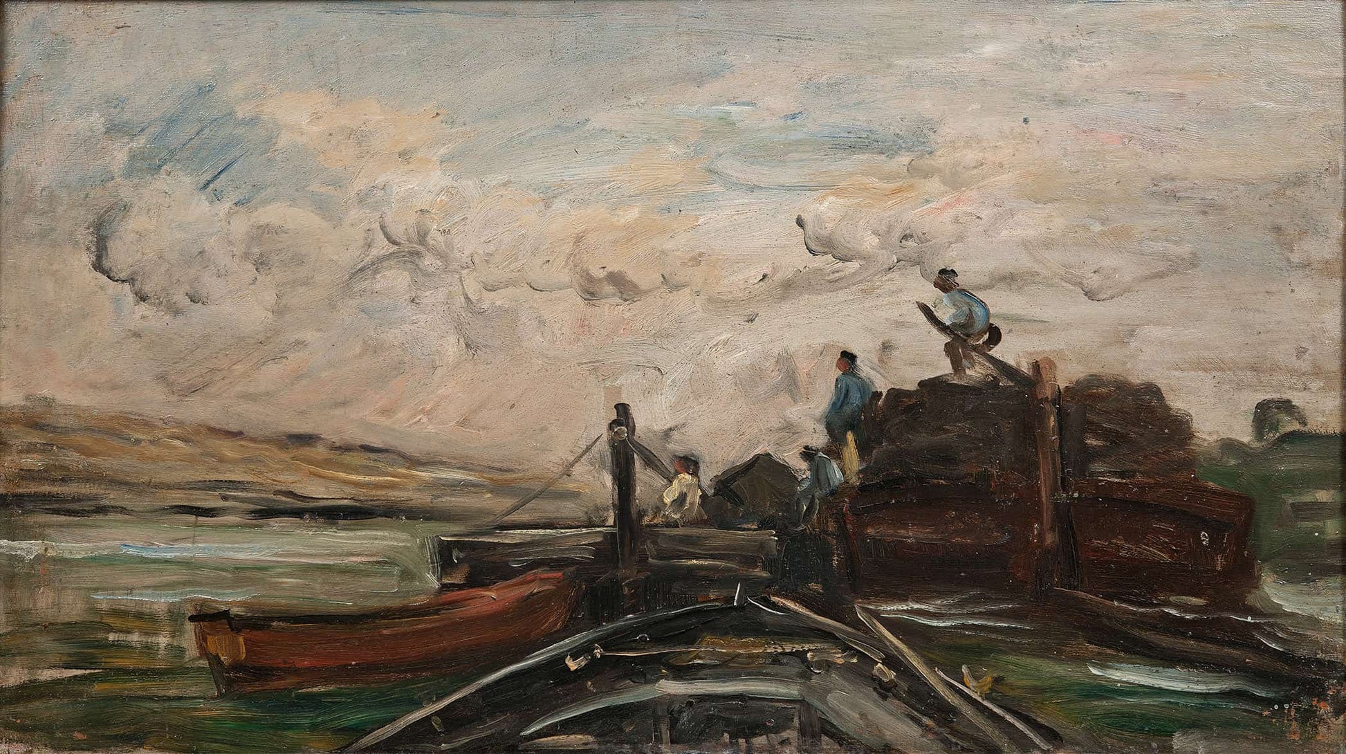 Barges On A River by Charles Francois Daubigny