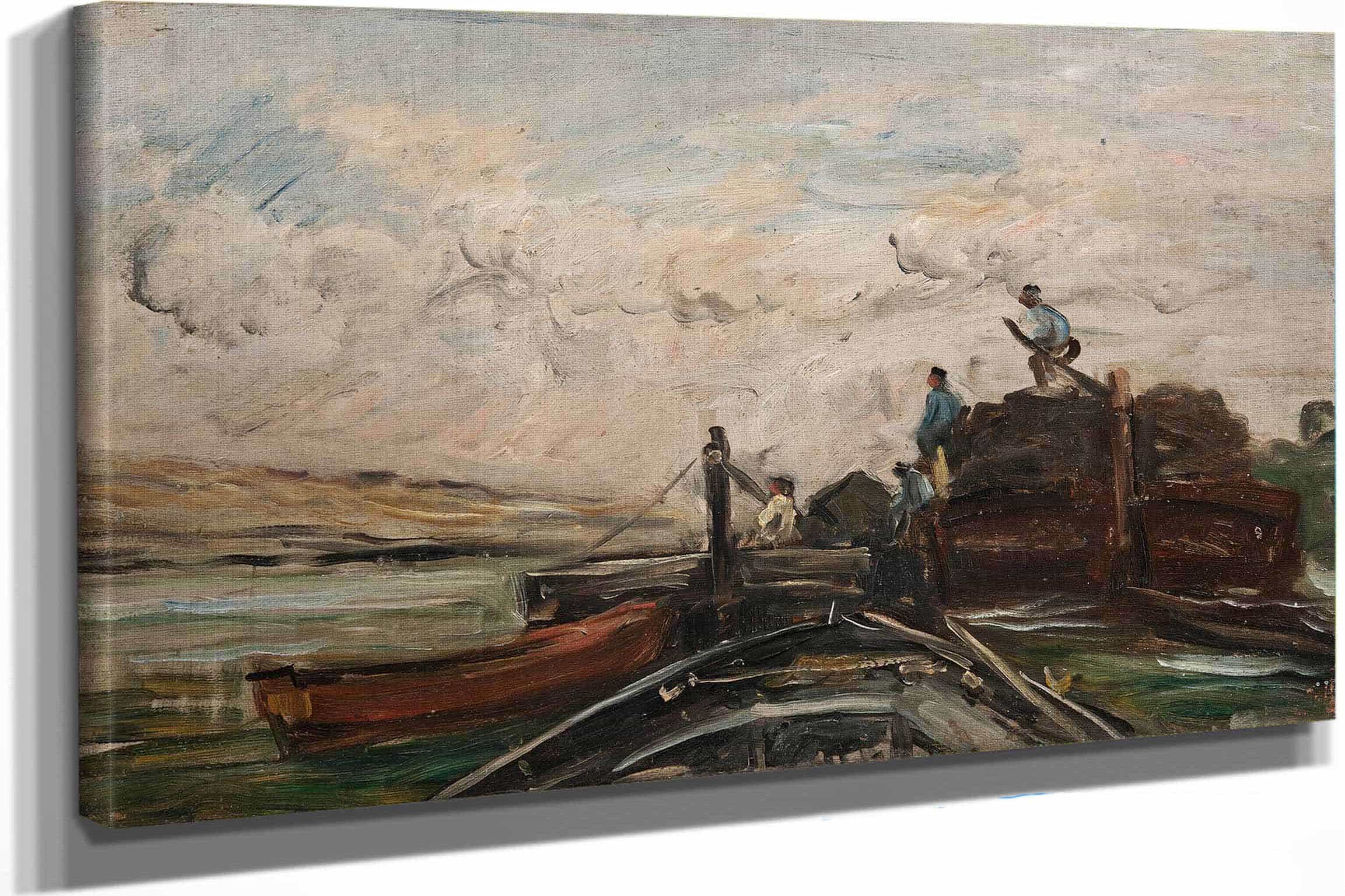 Barges On A River by Charles Francois Daubigny