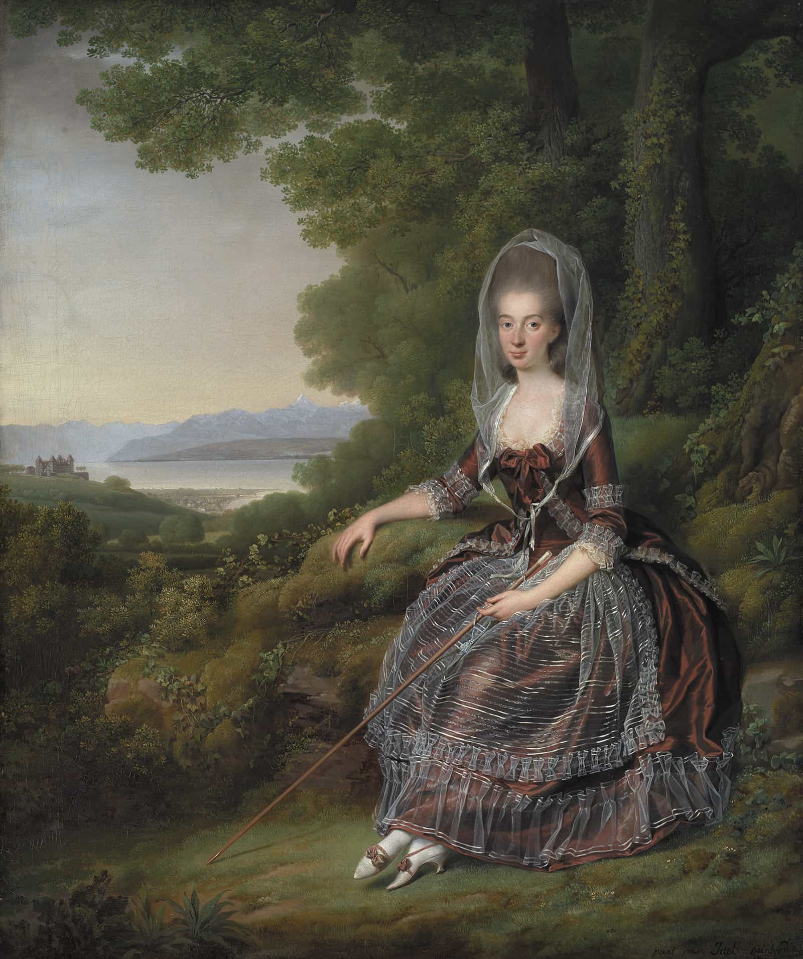 Baroness Matilda Guiguer De Prangins In Her Park At The Lake Of Geneva by Jens Juel