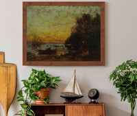 Barque Et Voiliers Coucher De Soleil Au Revers Marine by Felix Ziem