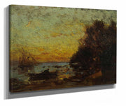 Barque Et Voiliers Coucher De Soleil Au Revers Marine by Felix Ziem
