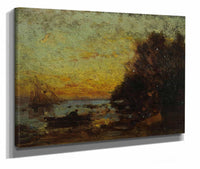 Barque Et Voiliers Coucher De Soleil Au Revers Marine by Felix Ziem