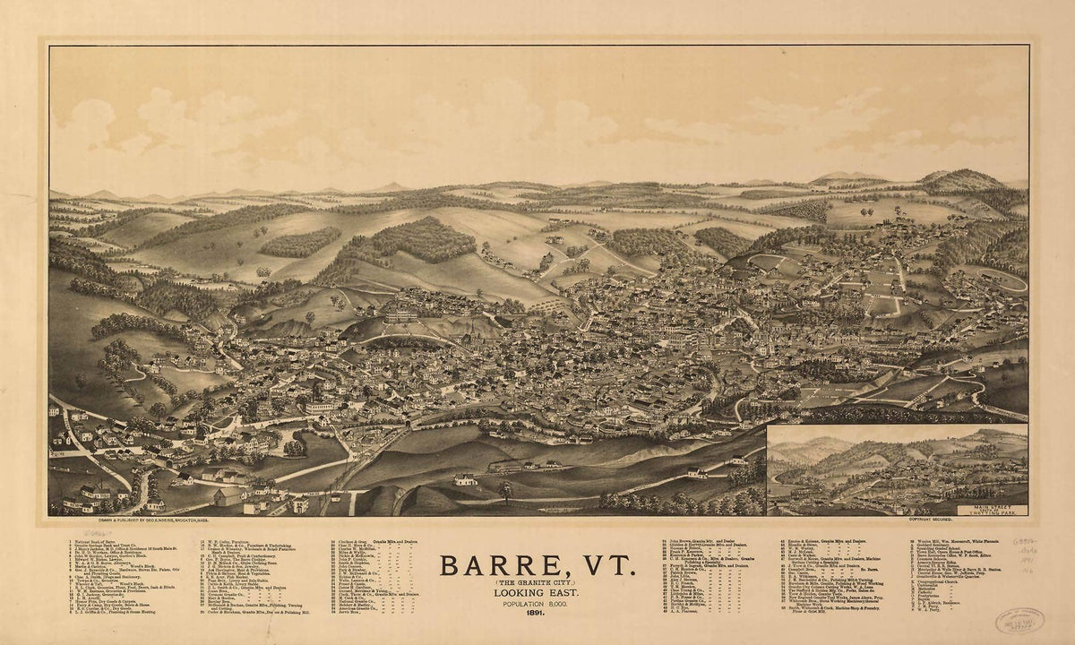 Barre Vt (The Granite City) 1891  State Of Vermont