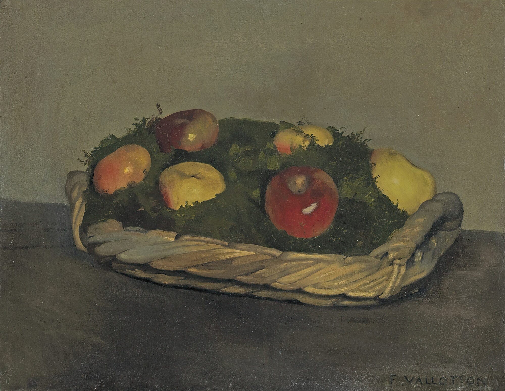 Basket With Red And Yellow Apples by Felix Vallotton