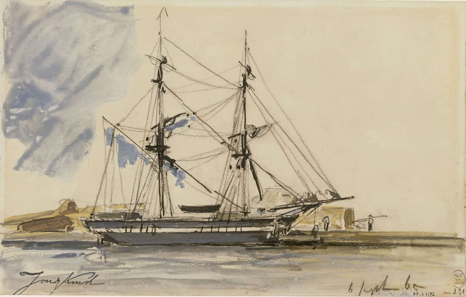 Bateau A Voile Accoste by Johan Barthold Jongkind