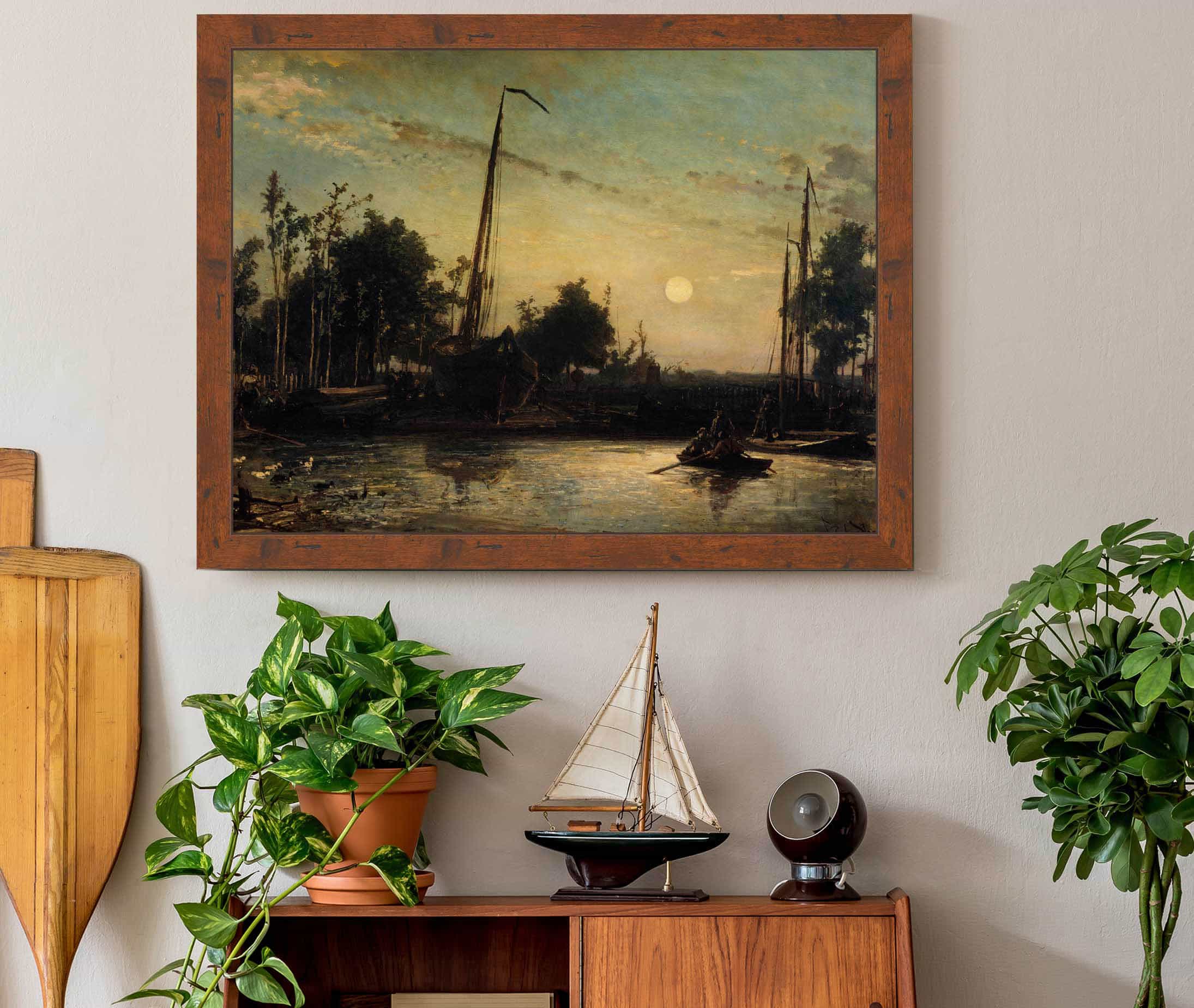 Bateau En Construction En Bord De Canal Paysage Hollandais by Johan Barthold Jongkind