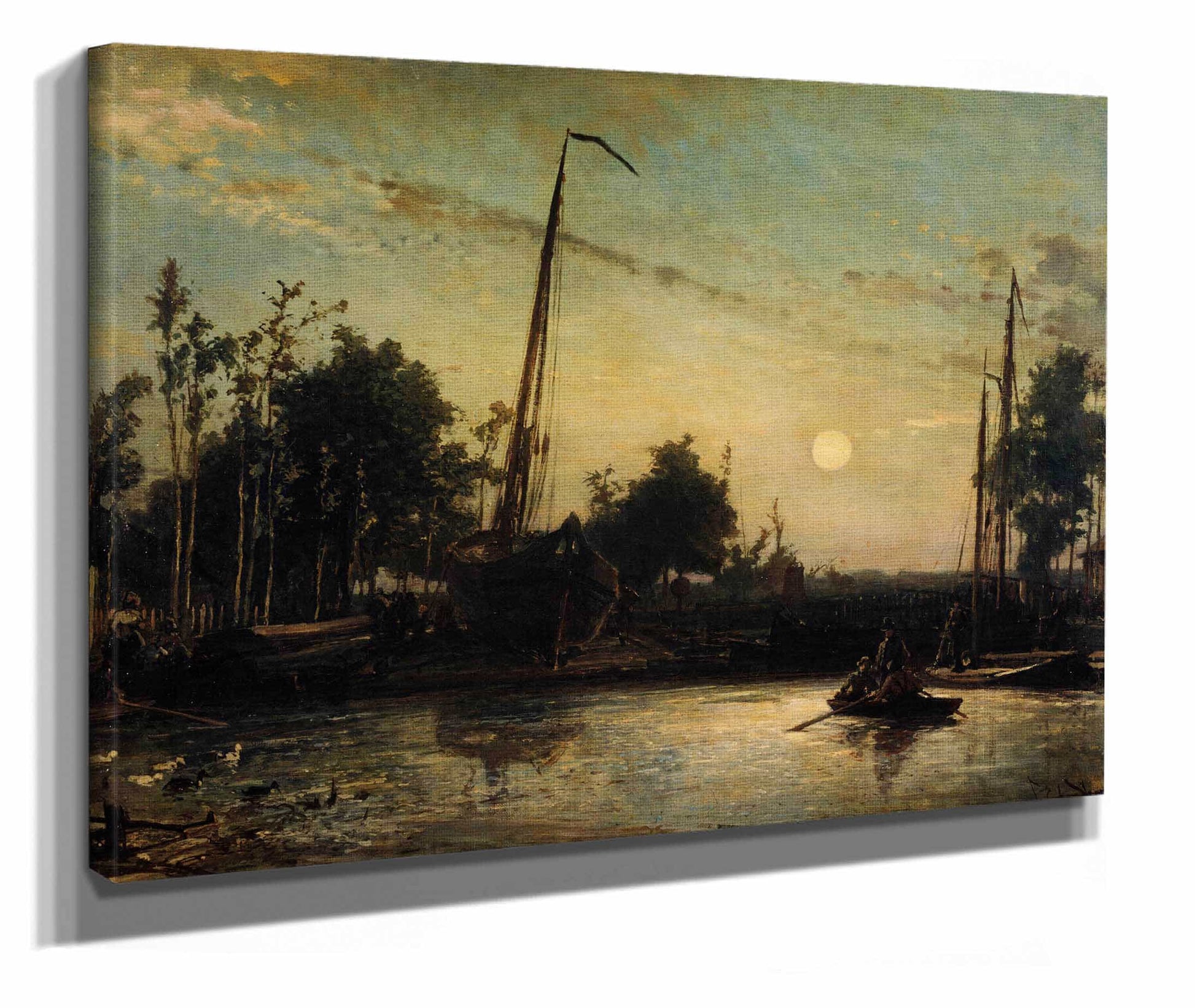 Bateau En Construction En Bord De Canal Paysage Hollandais by Johan Barthold Jongkind