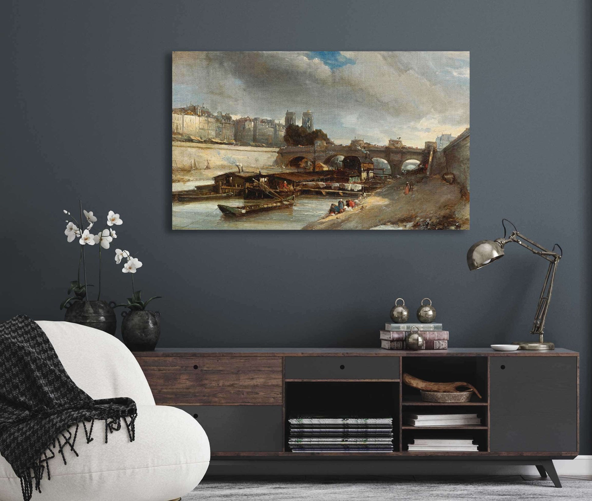Bateau Lavoir Pres Du Pont Neuf Paris by Johan Barthold Jongkind