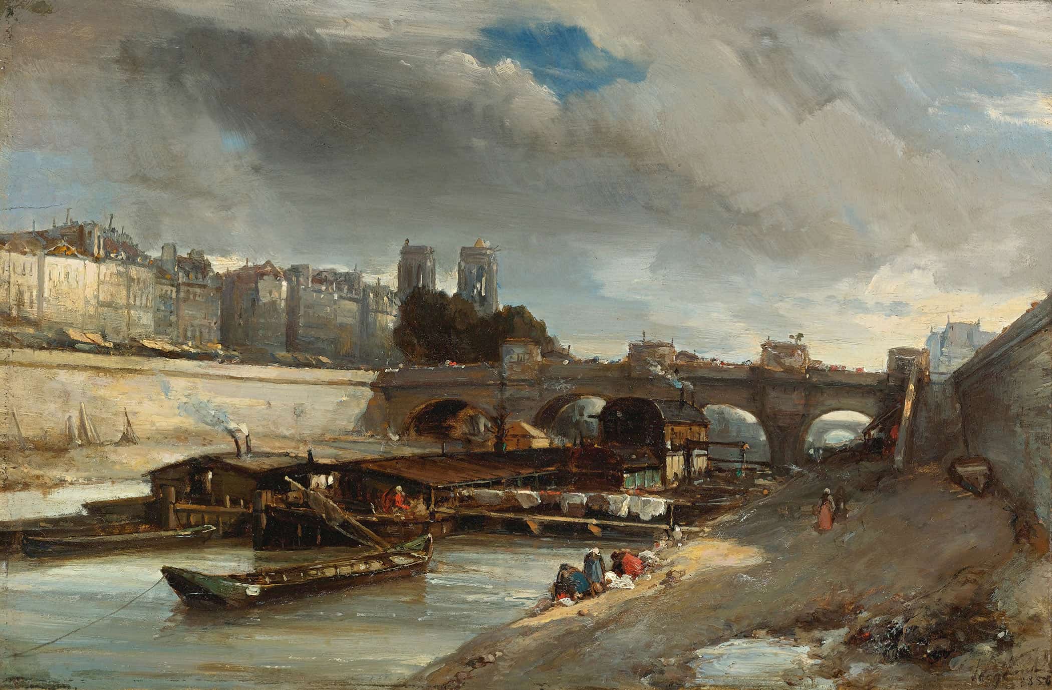 Bateau Lavoir Pres Du Pont Neuf Paris by Johan Barthold Jongkind