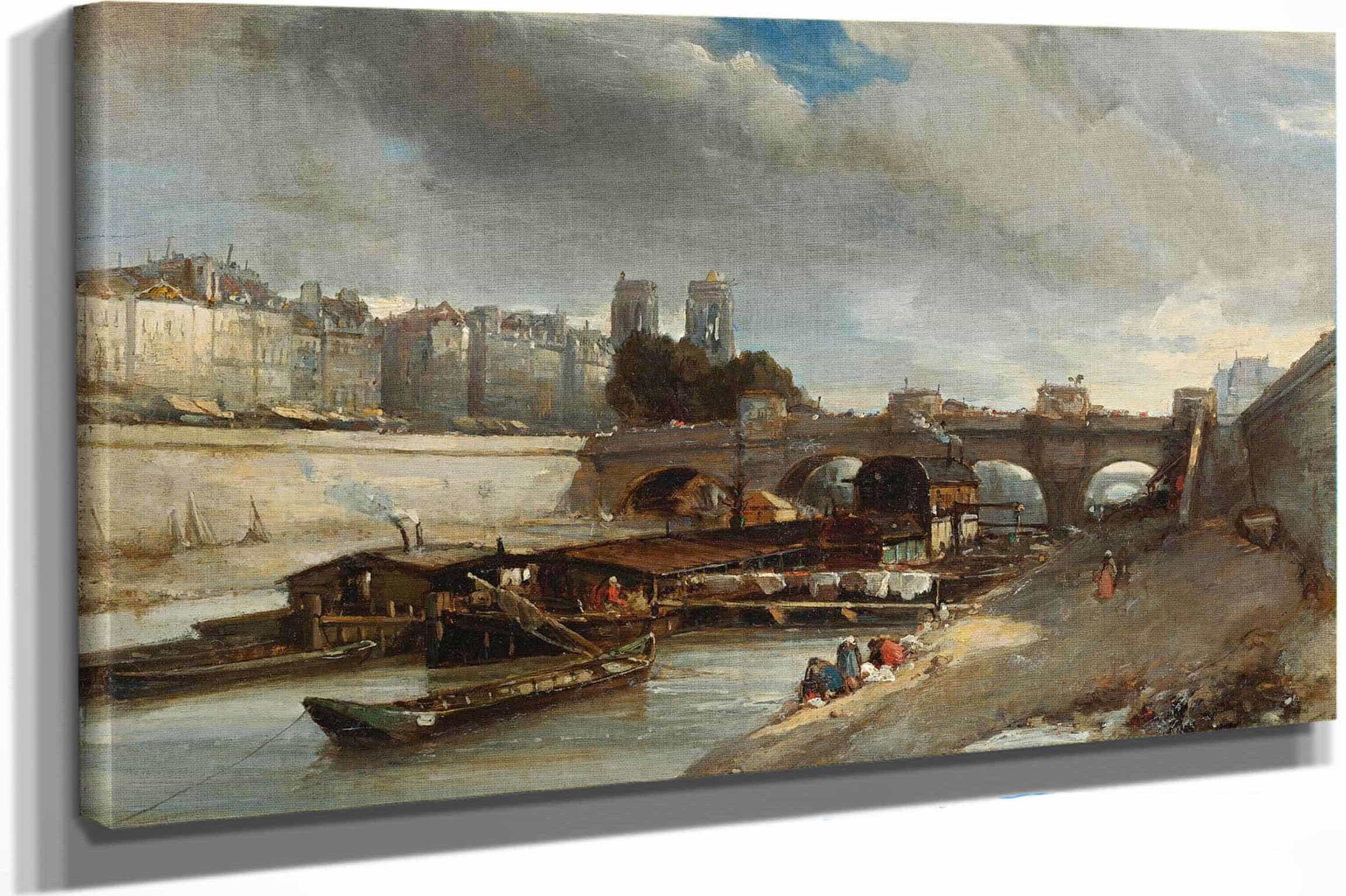 Bateau Lavoir Pres Du Pont Neuf Paris by Johan Barthold Jongkind