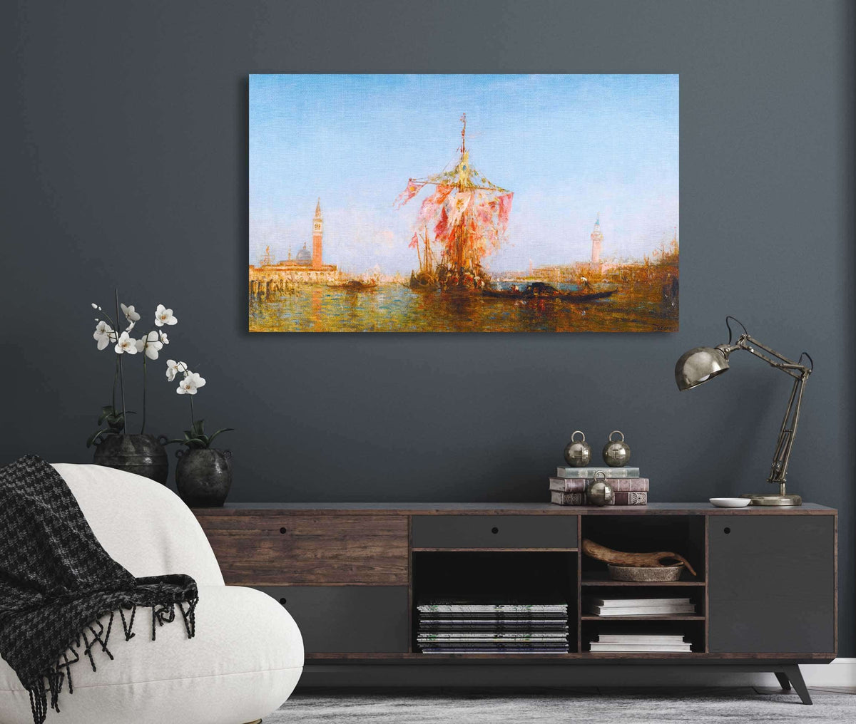 Bateau Pavoise Sur Le Bassin Venise by Felix Ziem