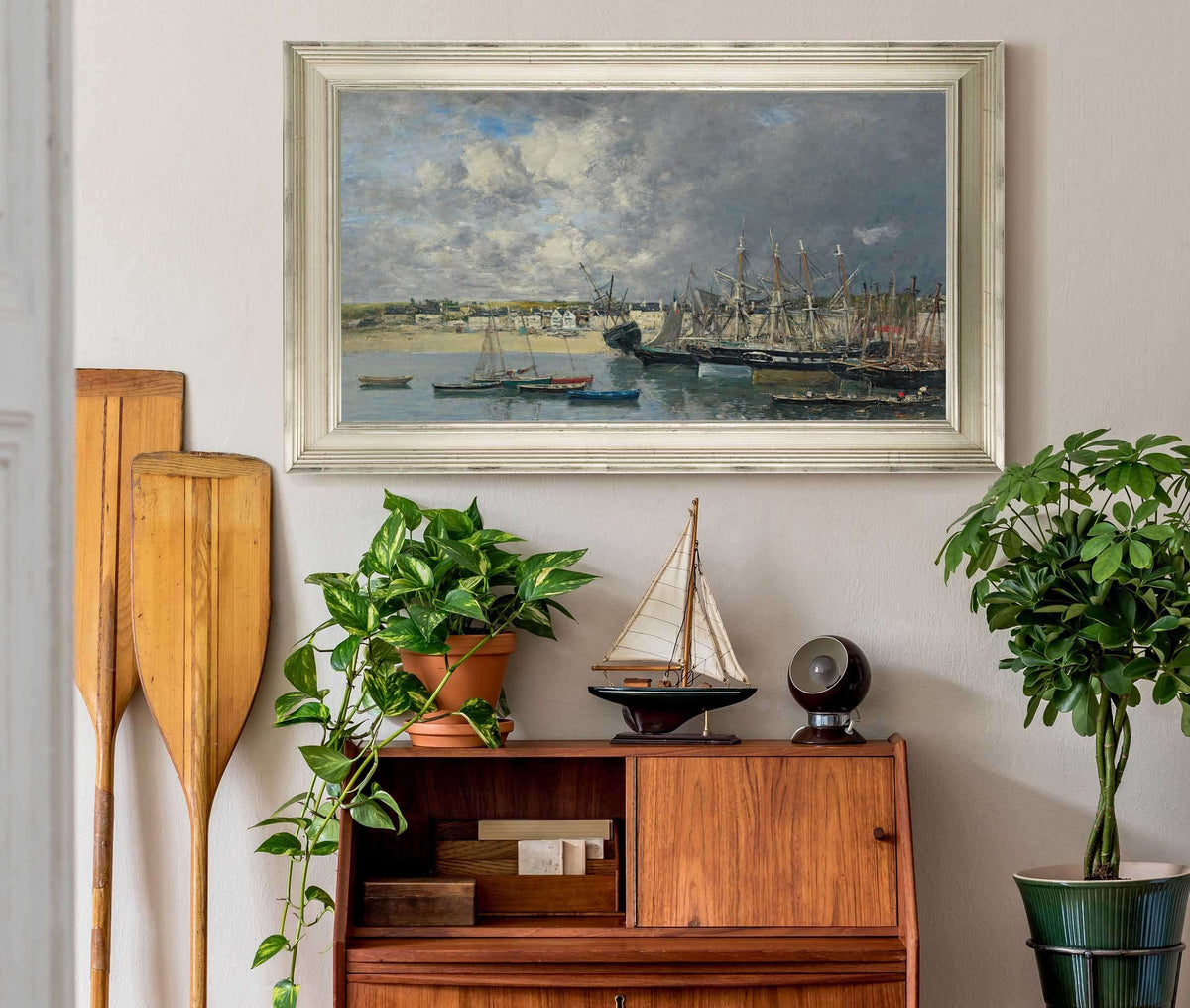 Bateaux A Lancre Dans Le Port Portrieux by Eugene Boudin