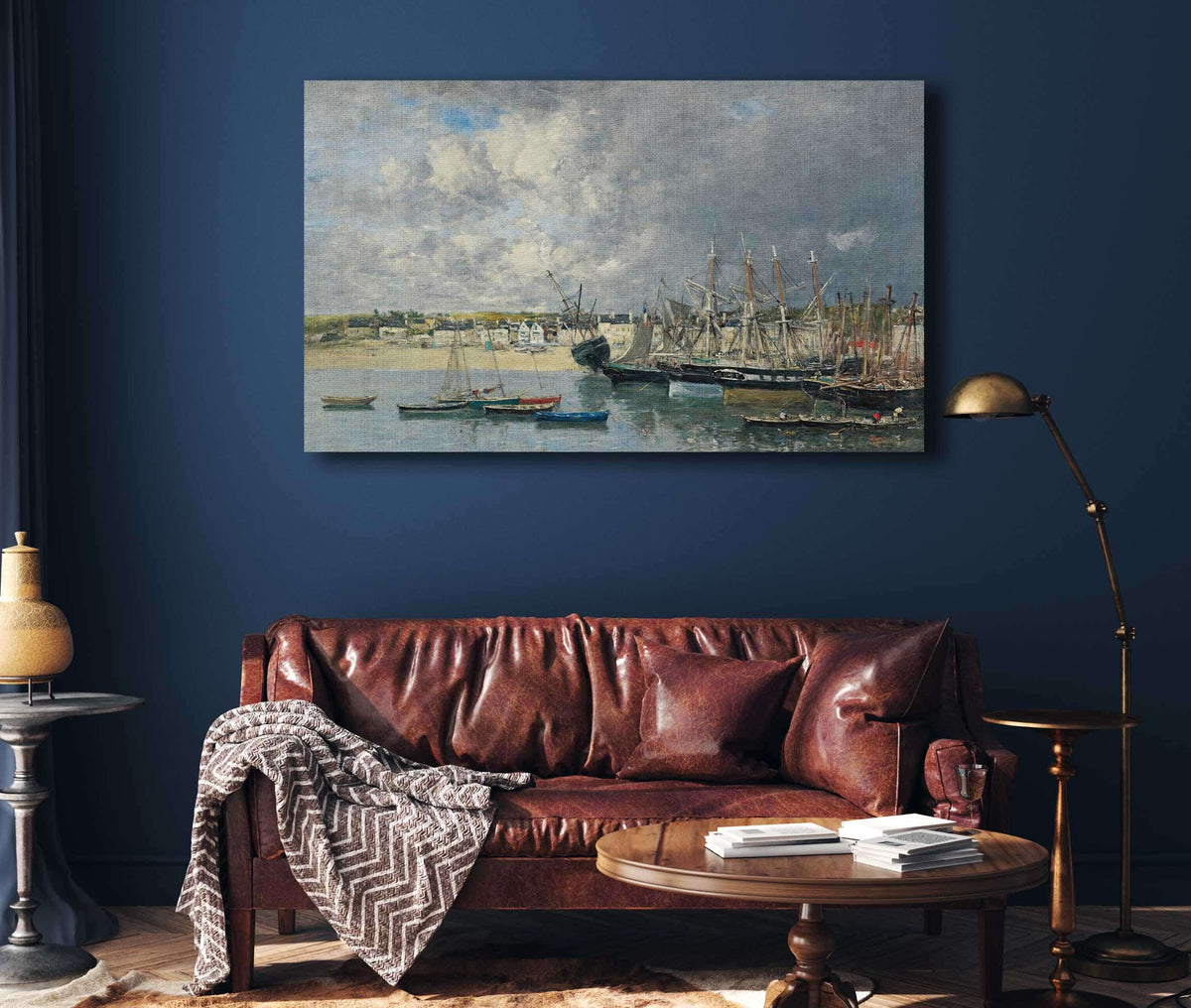 Bateaux A Lancre Dans Le Port Portrieux by Eugene Boudin