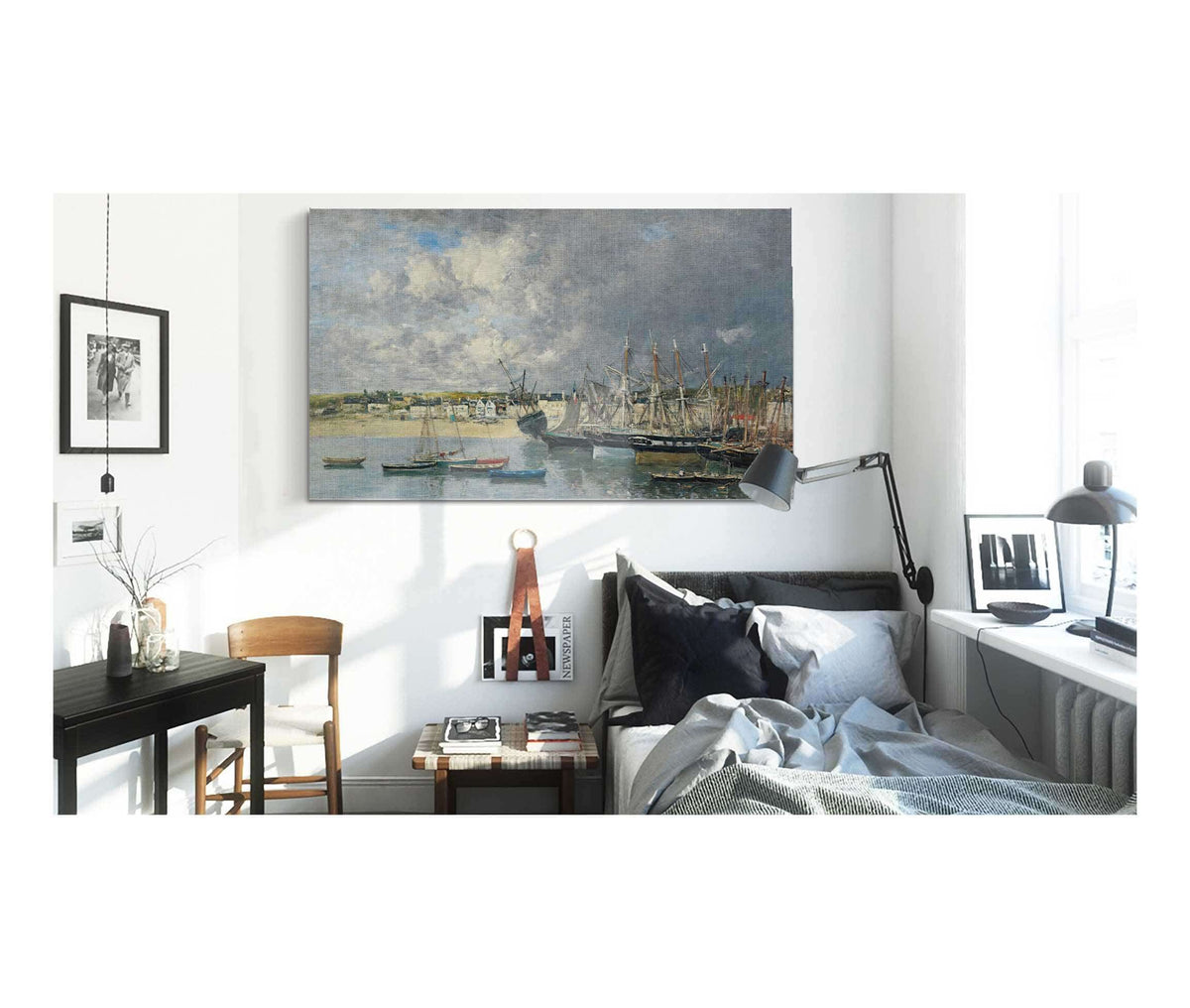 Bateaux A Lancre Dans Le Port Portrieux by Eugene Boudin