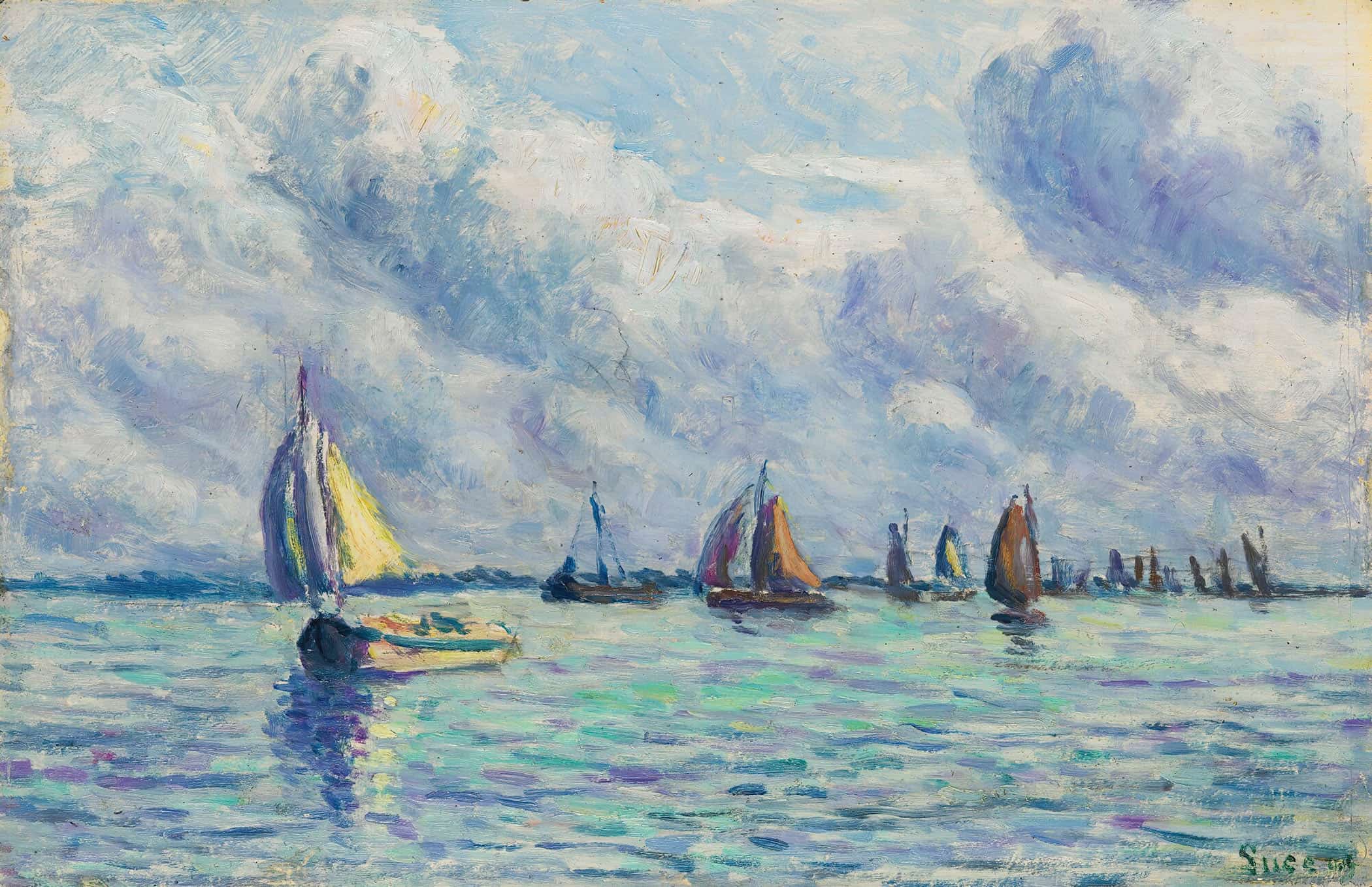 Bateaux Sur La Meuse A Rotterdam by Maximilien Luce