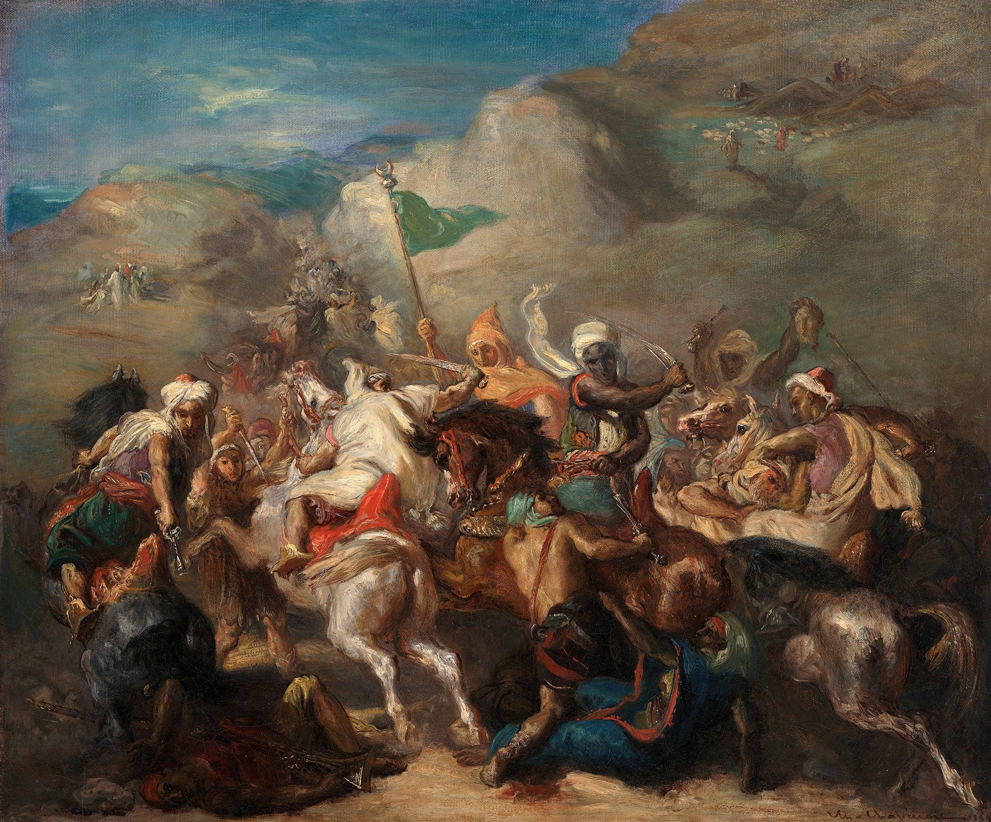 Battle Of Arab Horsemen Around A Standard by Theodore Chasseriau