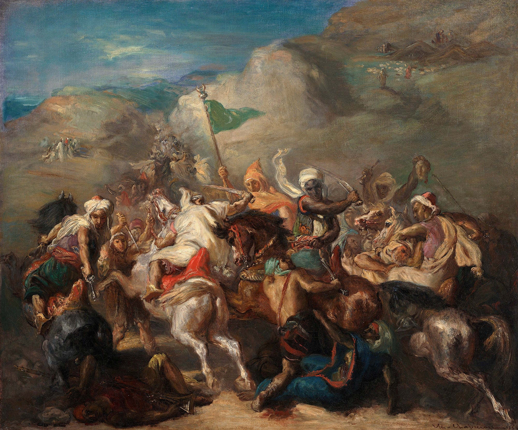 Battle Of Arab Horsemen Around A Standard by Theodore Chasseriau