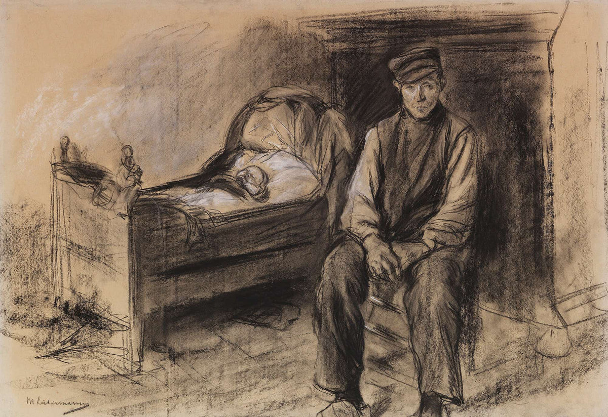 Bauer An Der Wiege Der Witwer by Max Liebermann
