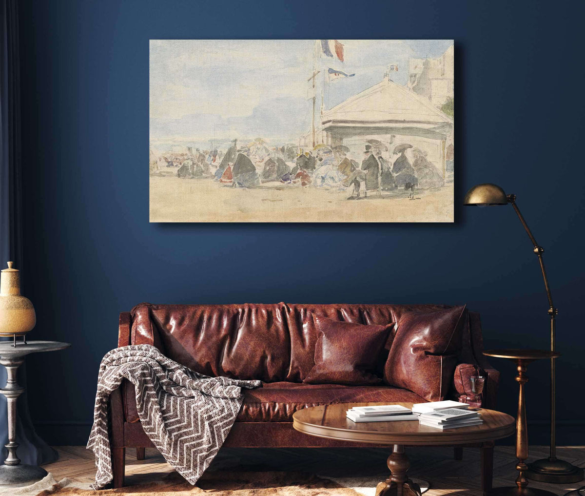 Beach House With Flags At Trouville by Eugene Boudin