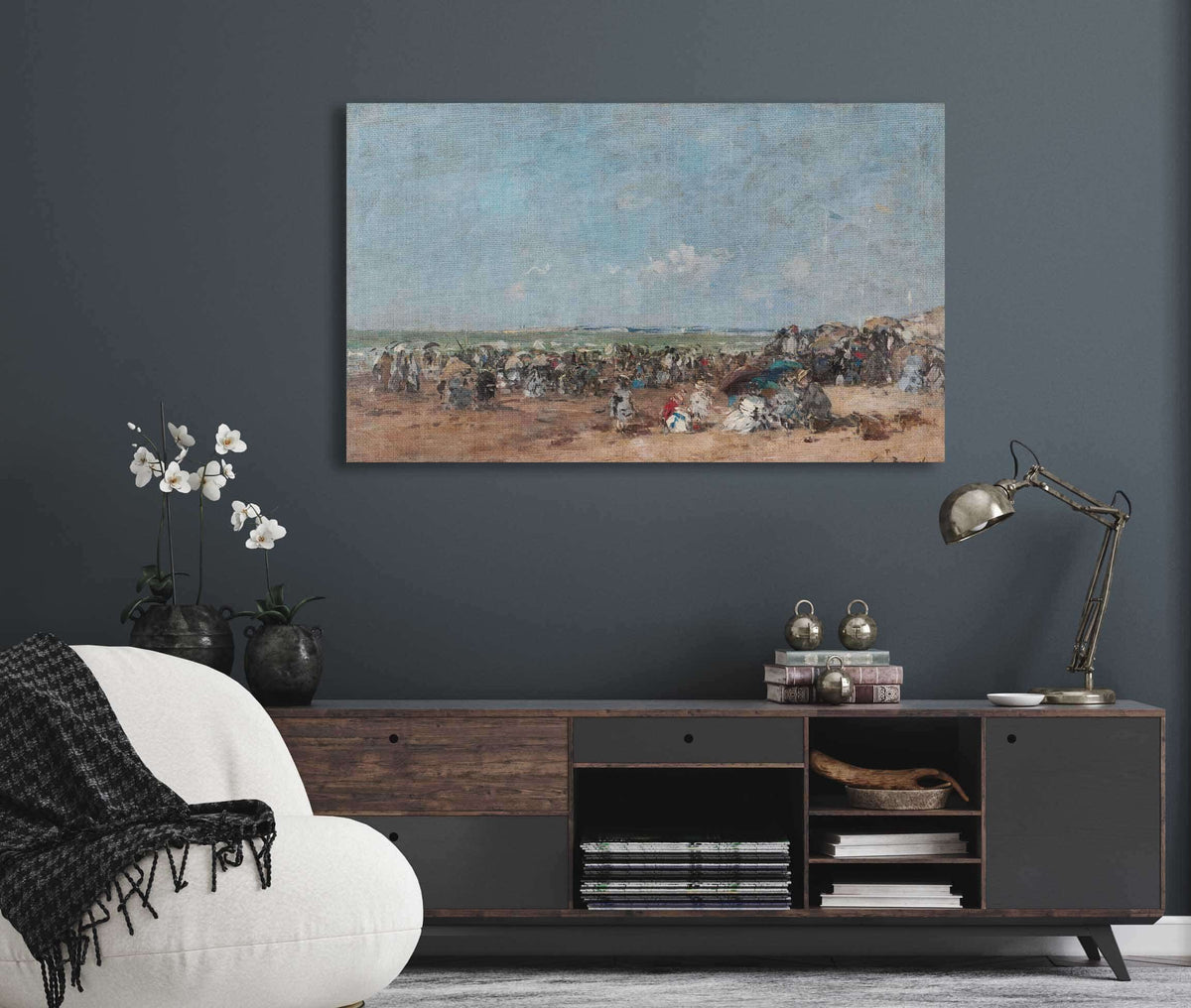 Beach Scene In Trouville   by Eugene Boudin