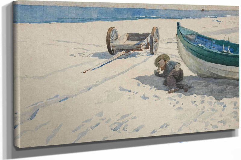 Beach Scene With Man Resting In Shadow Of Boat by Edwin Austin Abbey