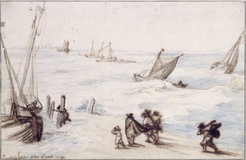 Beach With Sailboats And Stormy Sea by Jan Brueghel The Elder