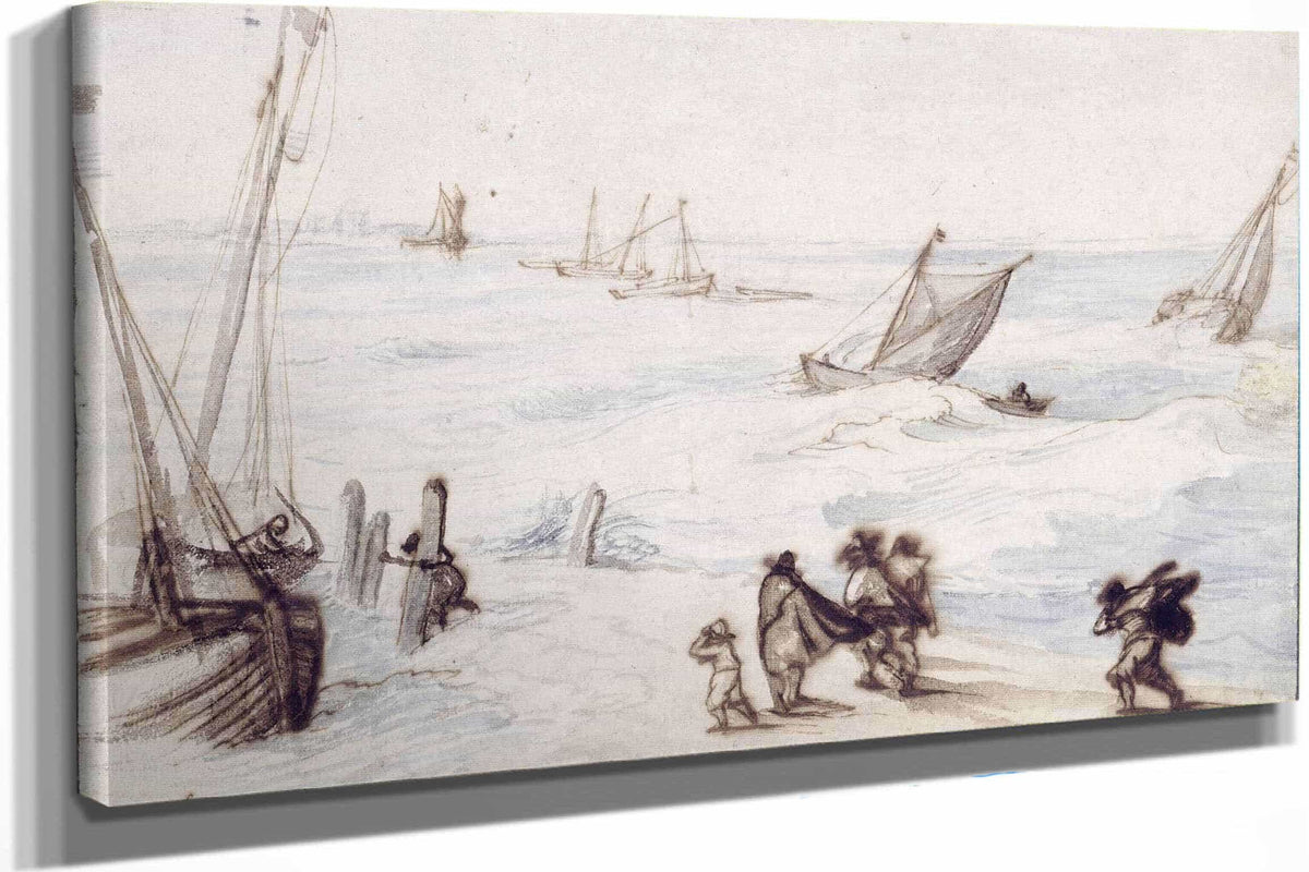 Beach With Sailboats And Stormy Sea by Jan Brueghel The Elder