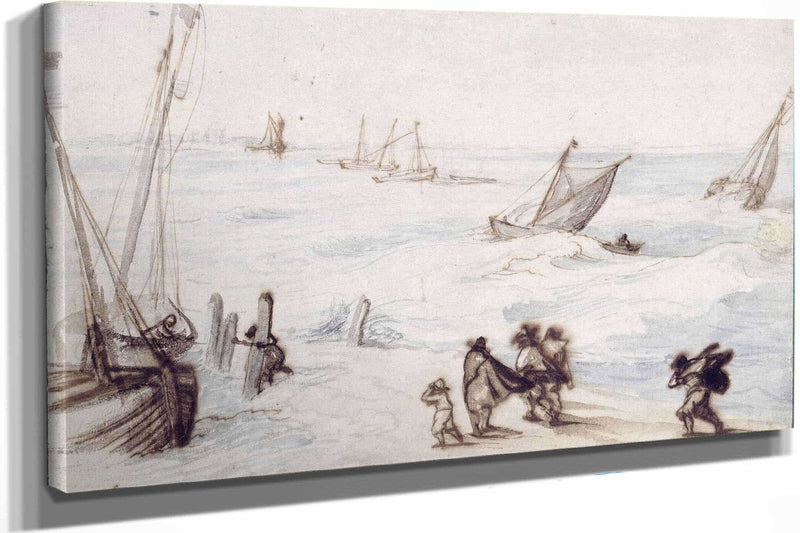 Beach With Sailboats And Stormy Sea by Jan Brueghel The Elder