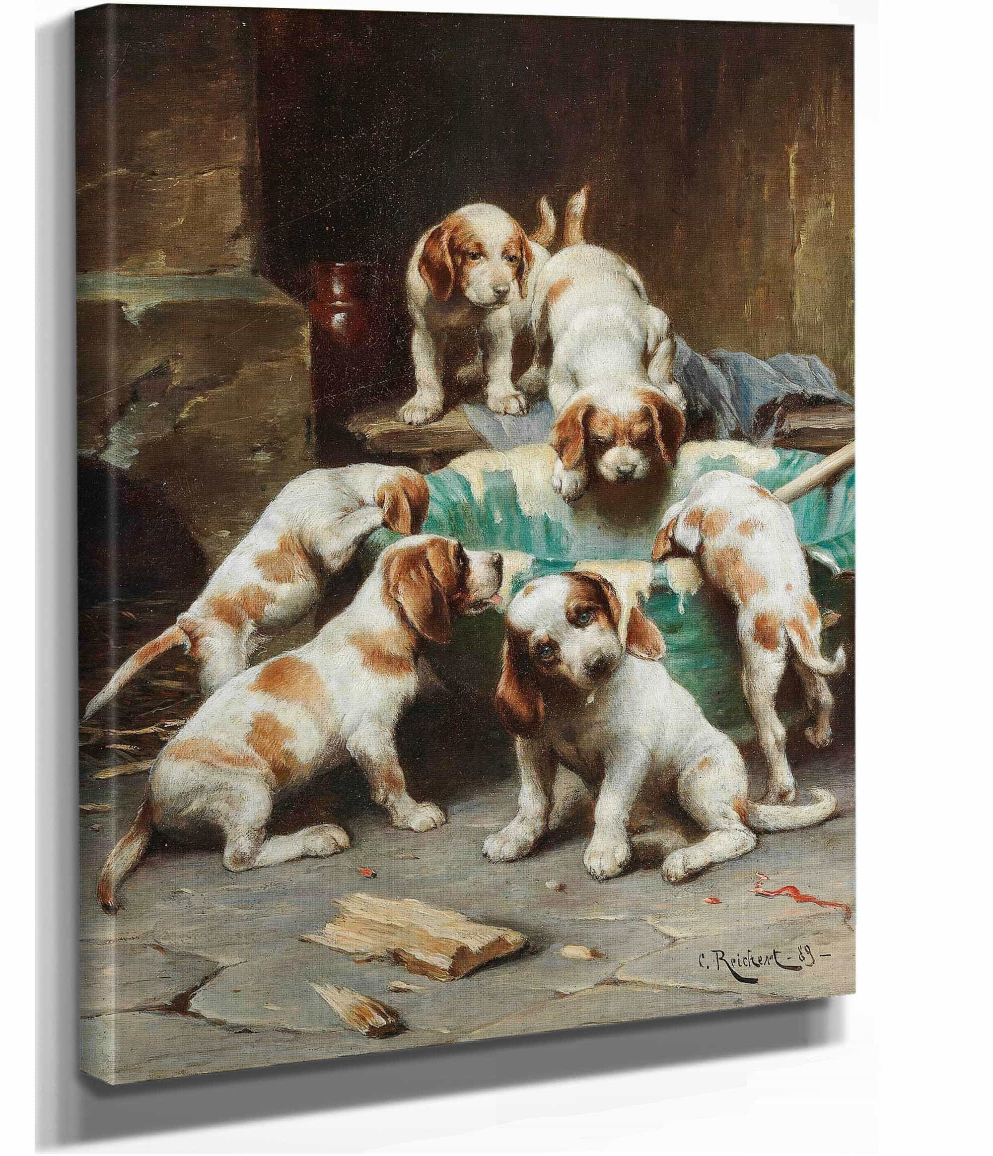 Beagle Puppies Feasting by Carl Reichert