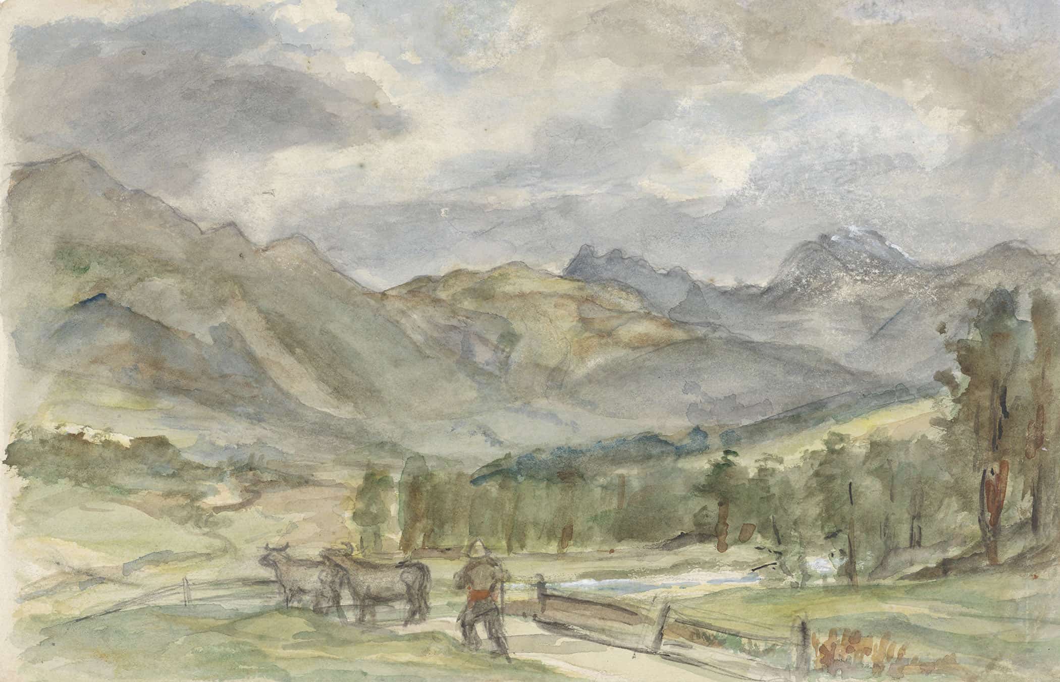 Berglandschap Met Veehoeder En Twee Koeien  by Jozef Israels