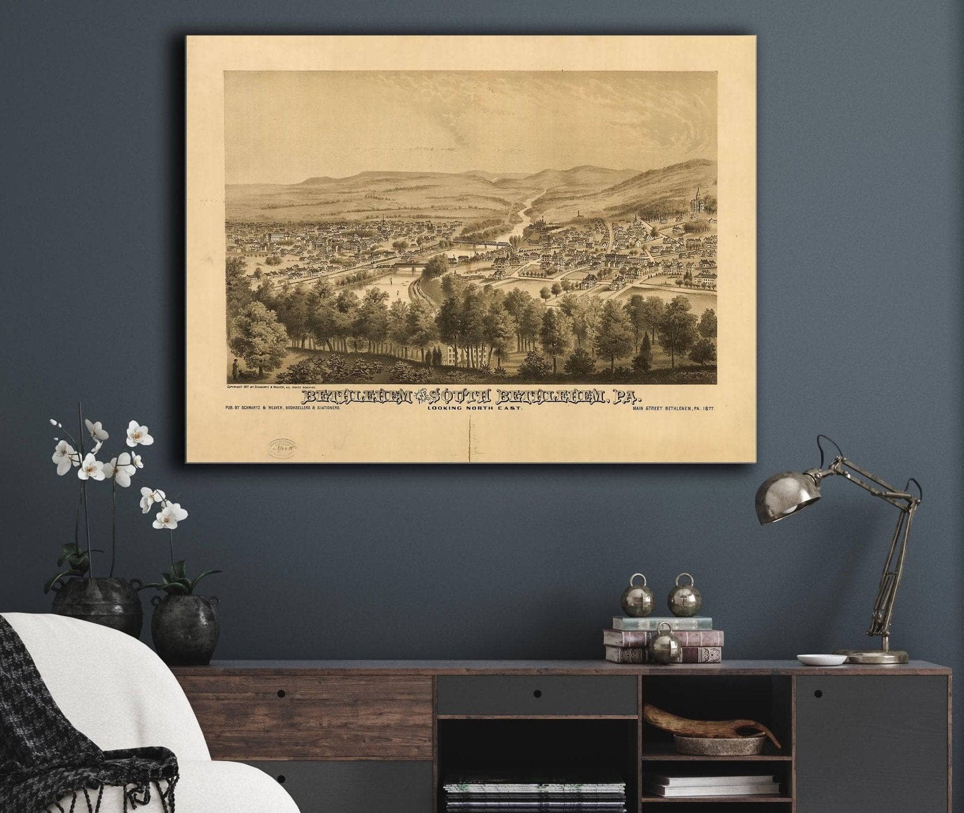 Bethlehem And South Bethlehem Pa Looking North East   Ga Rudd Ny 1877 State of New York
