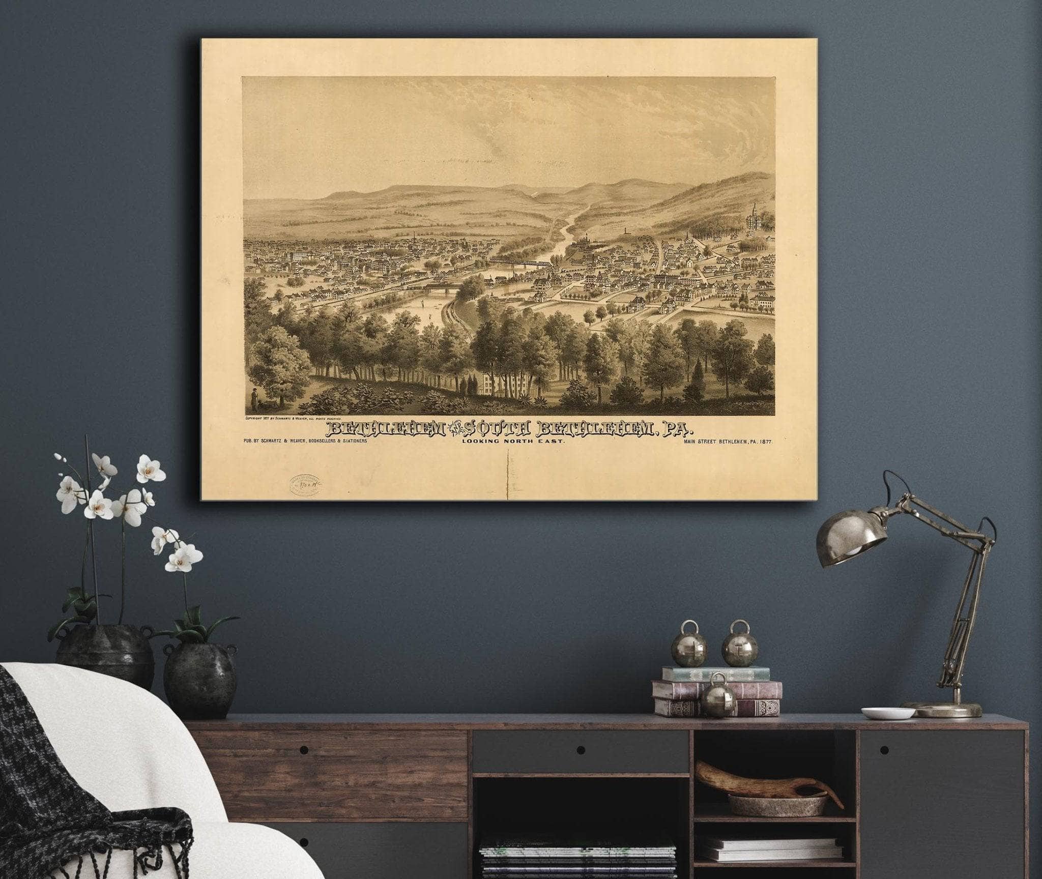 Bethlehem And South Bethlehem Pa Looking North East   Ga Rudd Ny 1877 State of New York