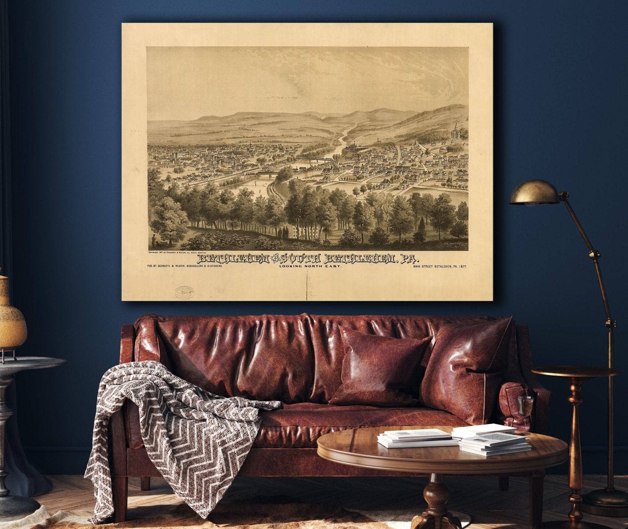 Bethlehem And South Bethlehem Pa Looking North East   Ga Rudd Ny 1877 State of New York