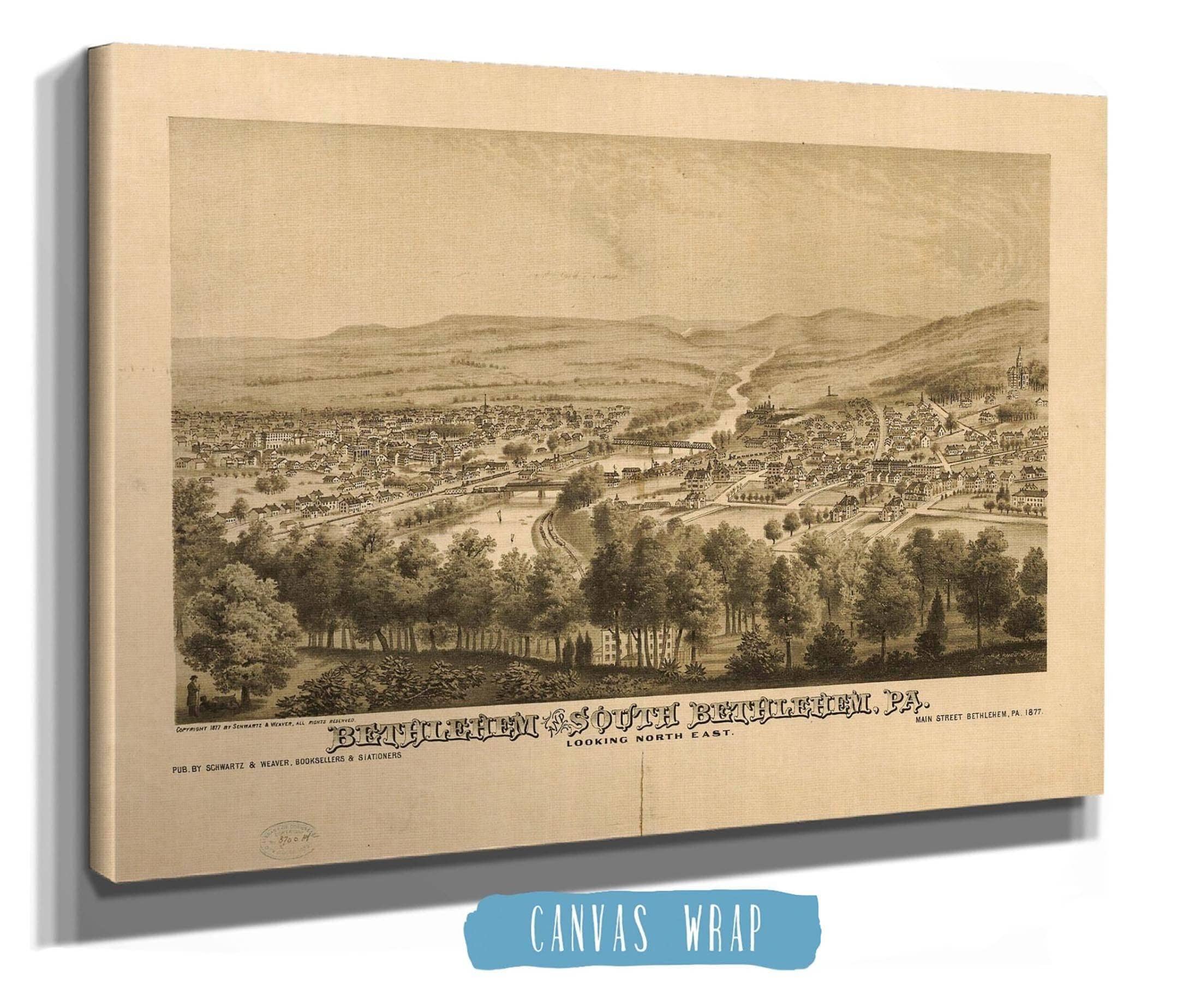 Bethlehem And South Bethlehem Pa Looking North East   Ga Rudd Ny 1877 State of New York