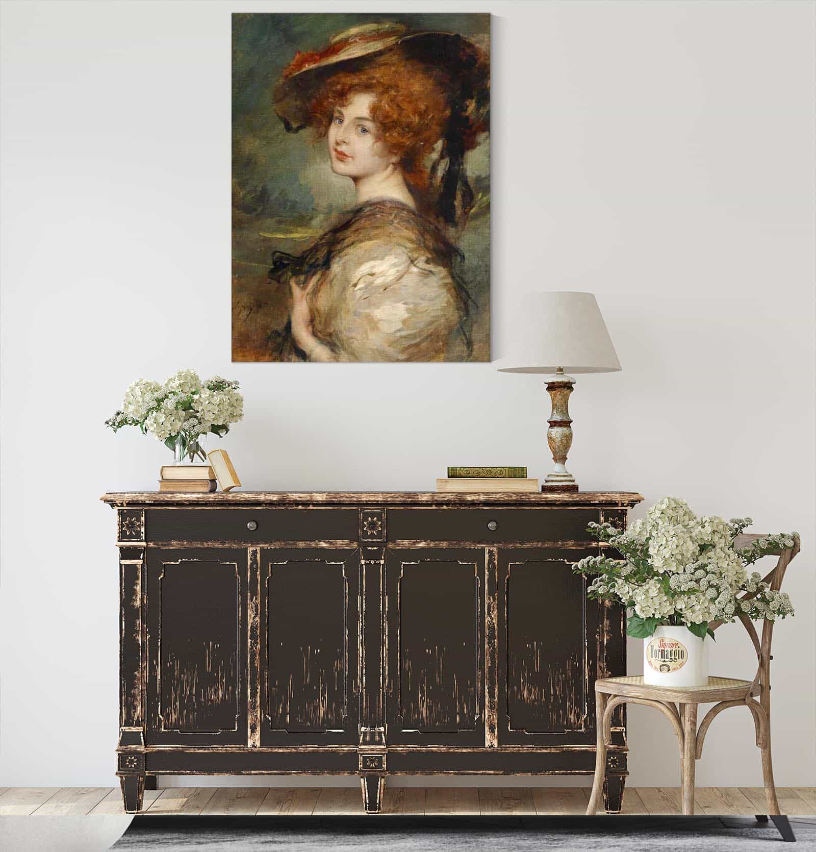 Bildnis Einer Dame Mit Rotem Haar Und Hut by Leopold Schmutzler