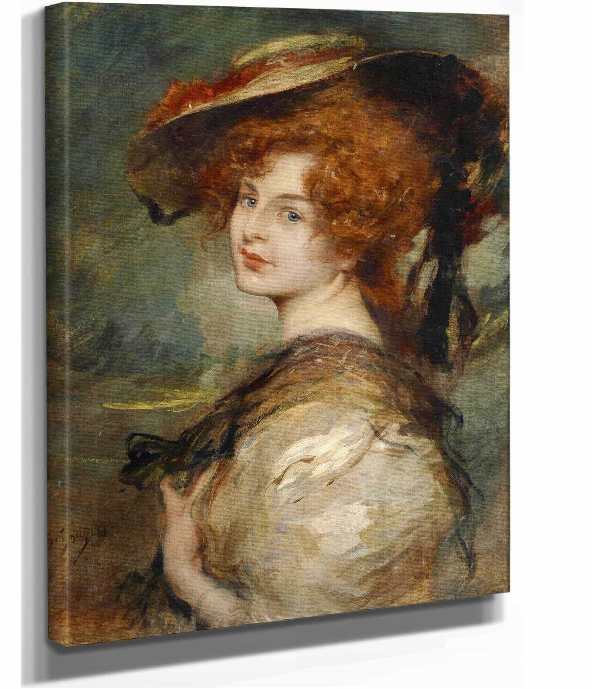 Bildnis Einer Dame Mit Rotem Haar Und Hut by Leopold Schmutzler