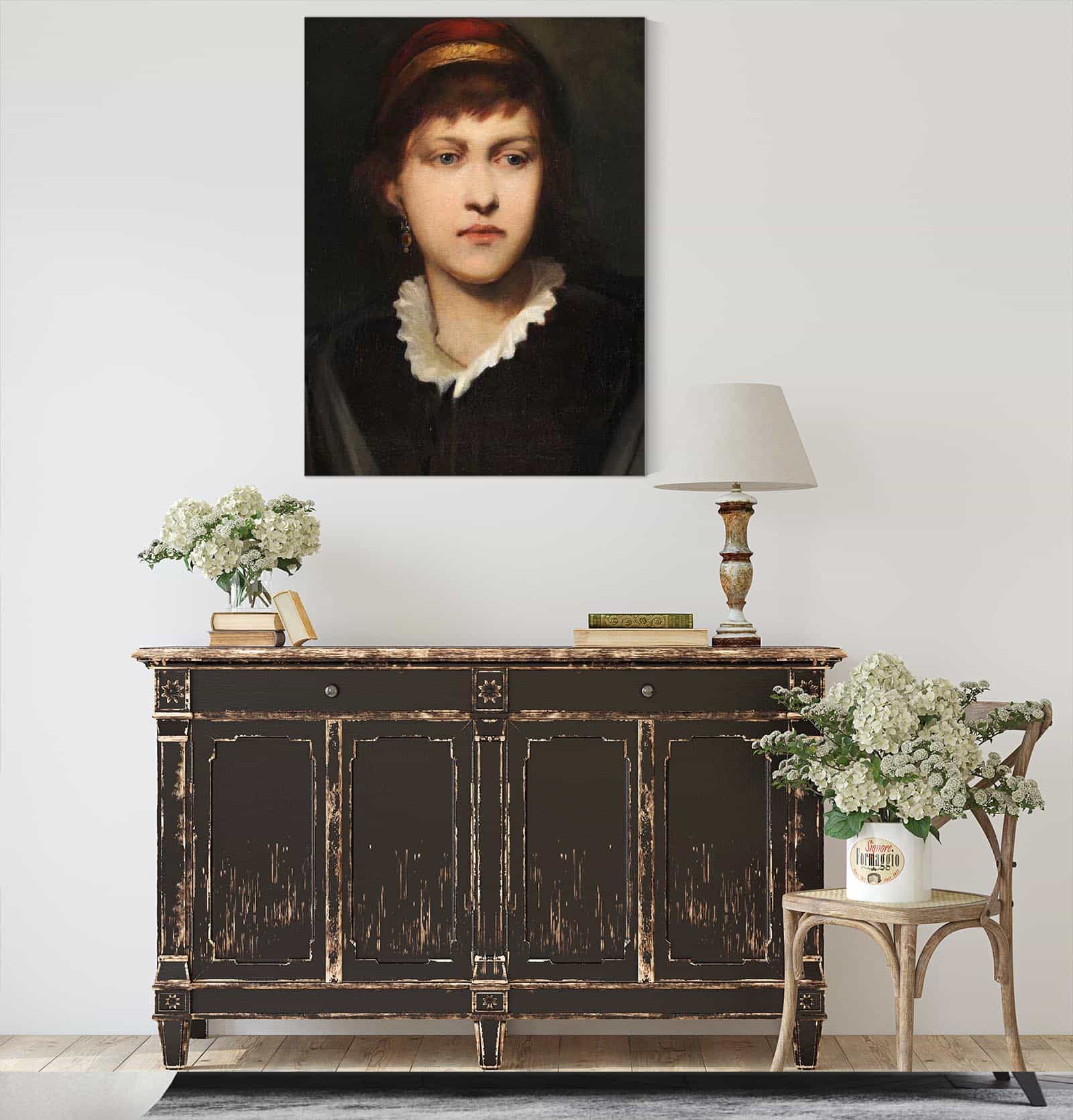 Bildnis Eines Madchens Mit Haube Und Ohrschmuck by Gabriel Von Max