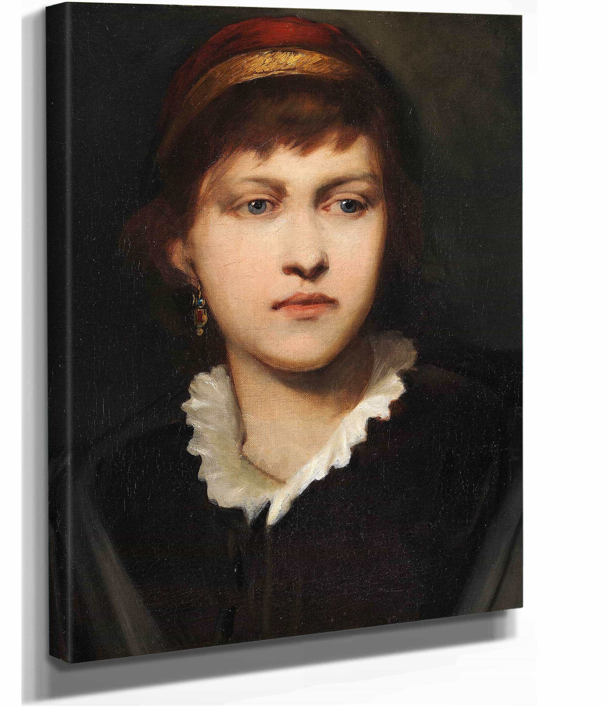 Bildnis Eines Madchens Mit Haube Und Ohrschmuck by Gabriel Von Max