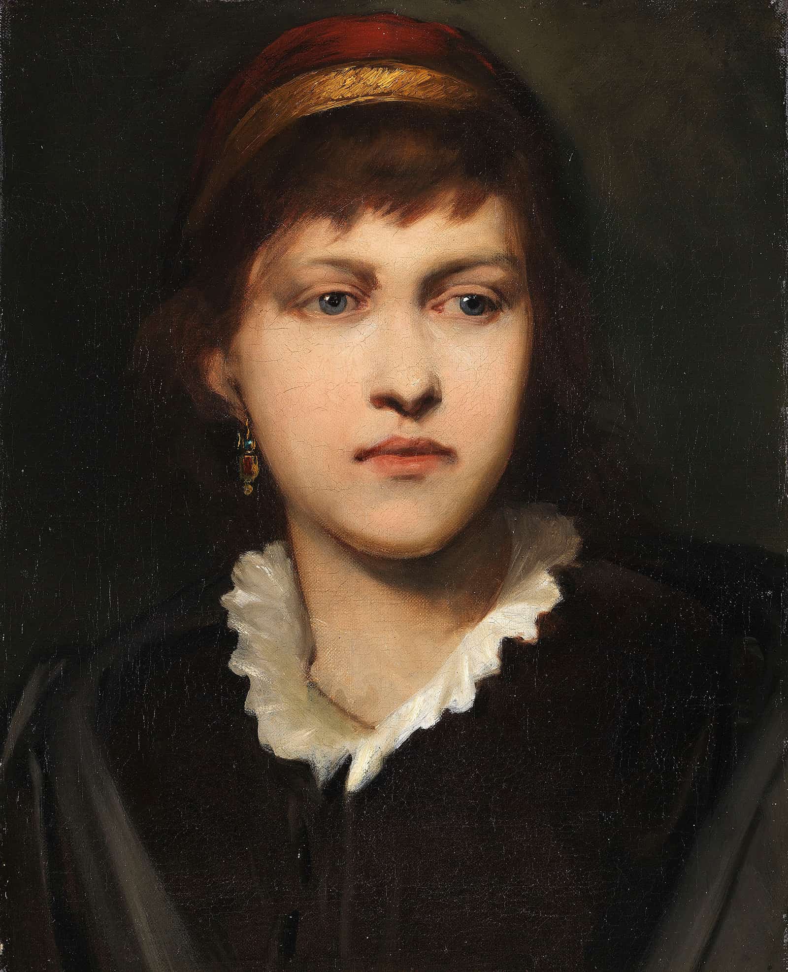 Bildnis Eines Madchens Mit Haube Und Ohrschmuck by Gabriel Von Max