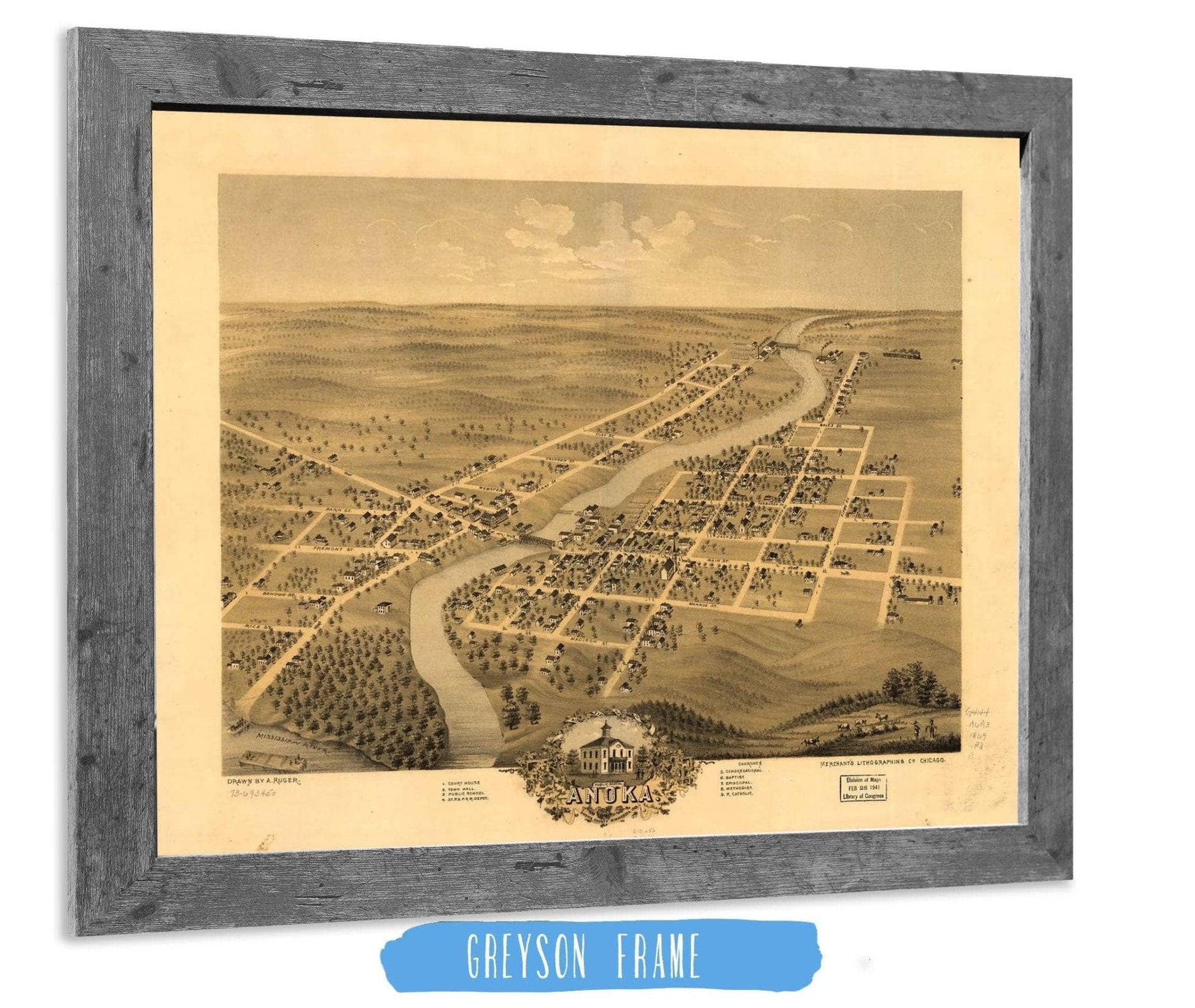 Birds Eye View Of Anoka Anoka County Minnesota 1869 State of Minnesota