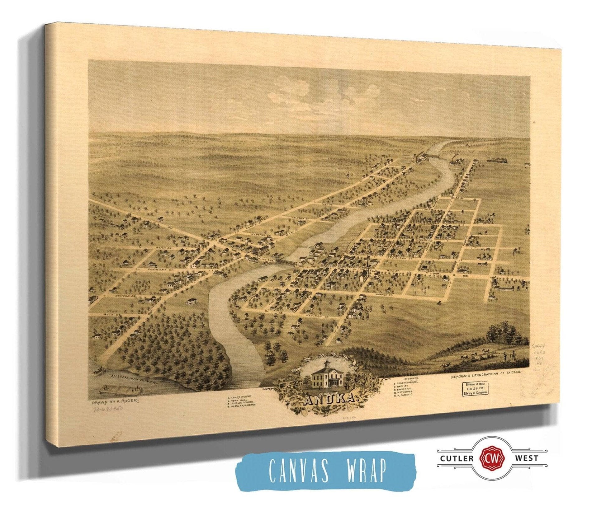 Birds Eye View Of Anoka Anoka County Minnesota 1869 State of Minnesota