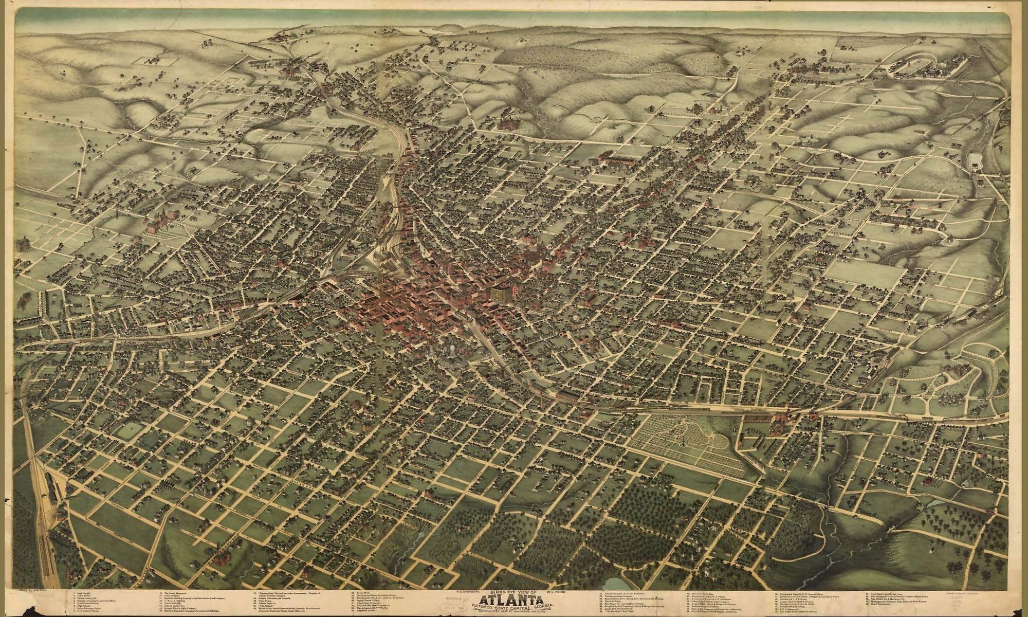 Birds Eye View Of Atlanta Fulton Co State Capital Georgia  State Of Georgia