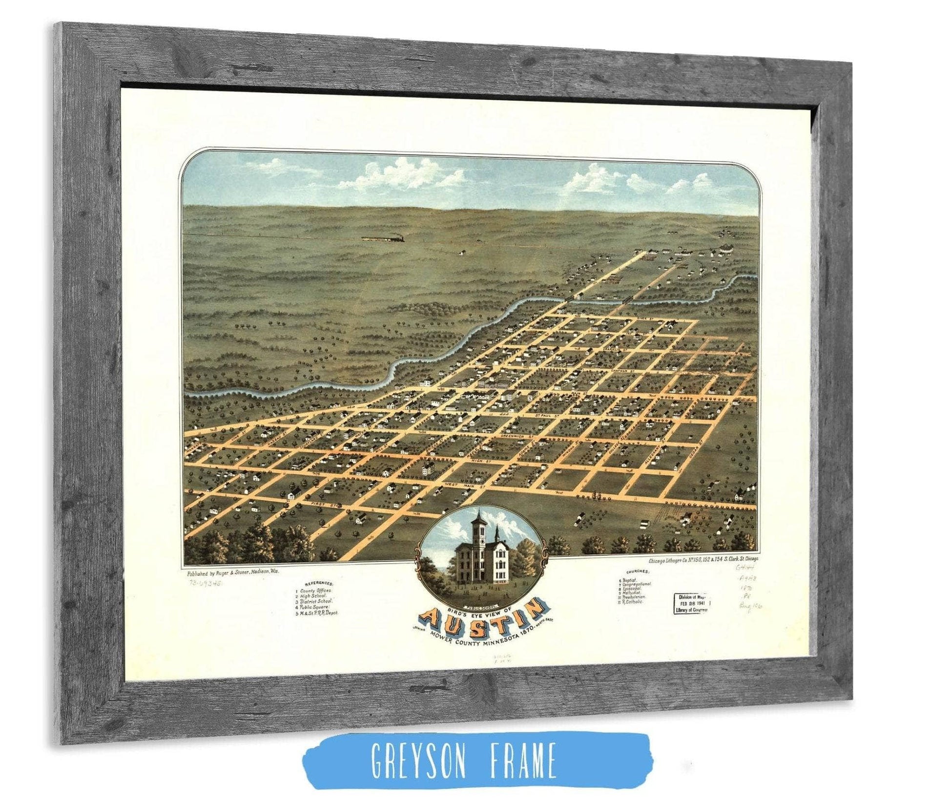 Birds Eye View Of Austin Mower County Minnesota 1870 State of Minnesota